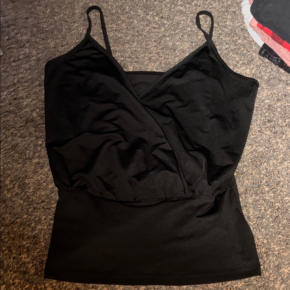Black Sleeveless Wrap Top
